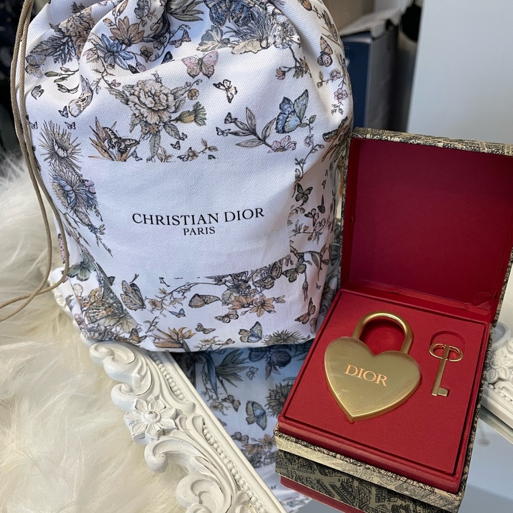 Dior Gold Heart Lock and Floral Pouch
